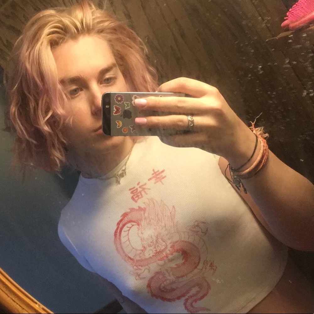 bershka dragon print white baby tee